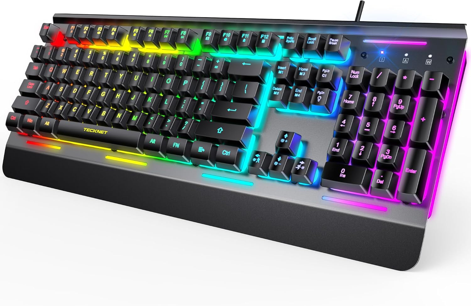 Gaming Keyboard, 104 Keys RGB Keyboard, All-Metal Panel, 15-Zone RGB Illumination, Silent Keyboard, 25 Anti-Ghosting Keys, IP32 Water Resistance, USB Wired Keyboard for PC, Mac, Laptop